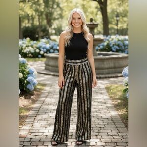✨FKSP✨ “Eve" Black and Gold Sequined Wide Leg Trousers MEDIUM